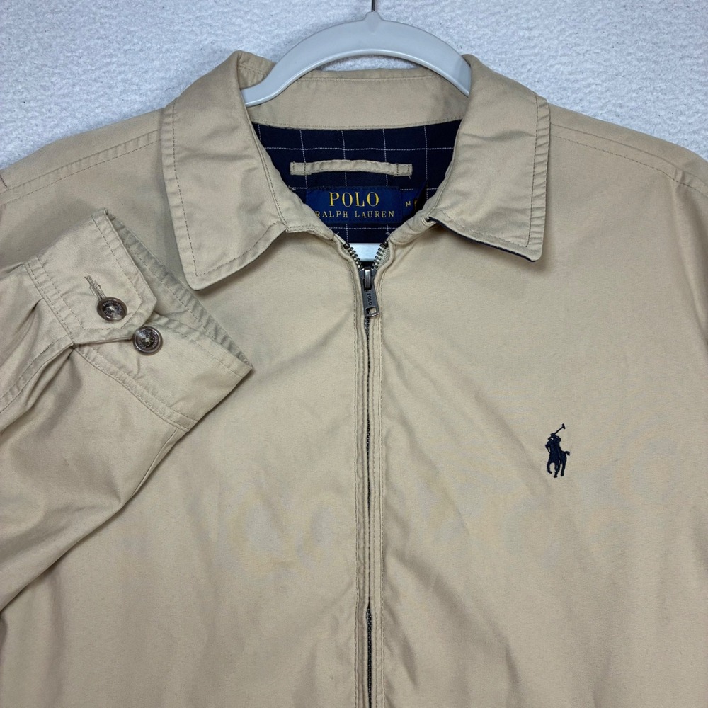 Polo Ralph Lauren Harrington Jacket Men M Beige Plaid Line Bomber Full Zip Swing
